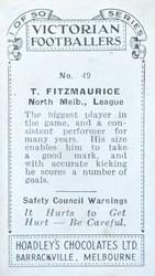 1934 Hoadley's Victorian Footballers #49 Tom Fitzmaurice Back